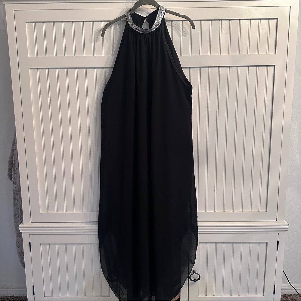 Chic Black High-Low Halter Dress